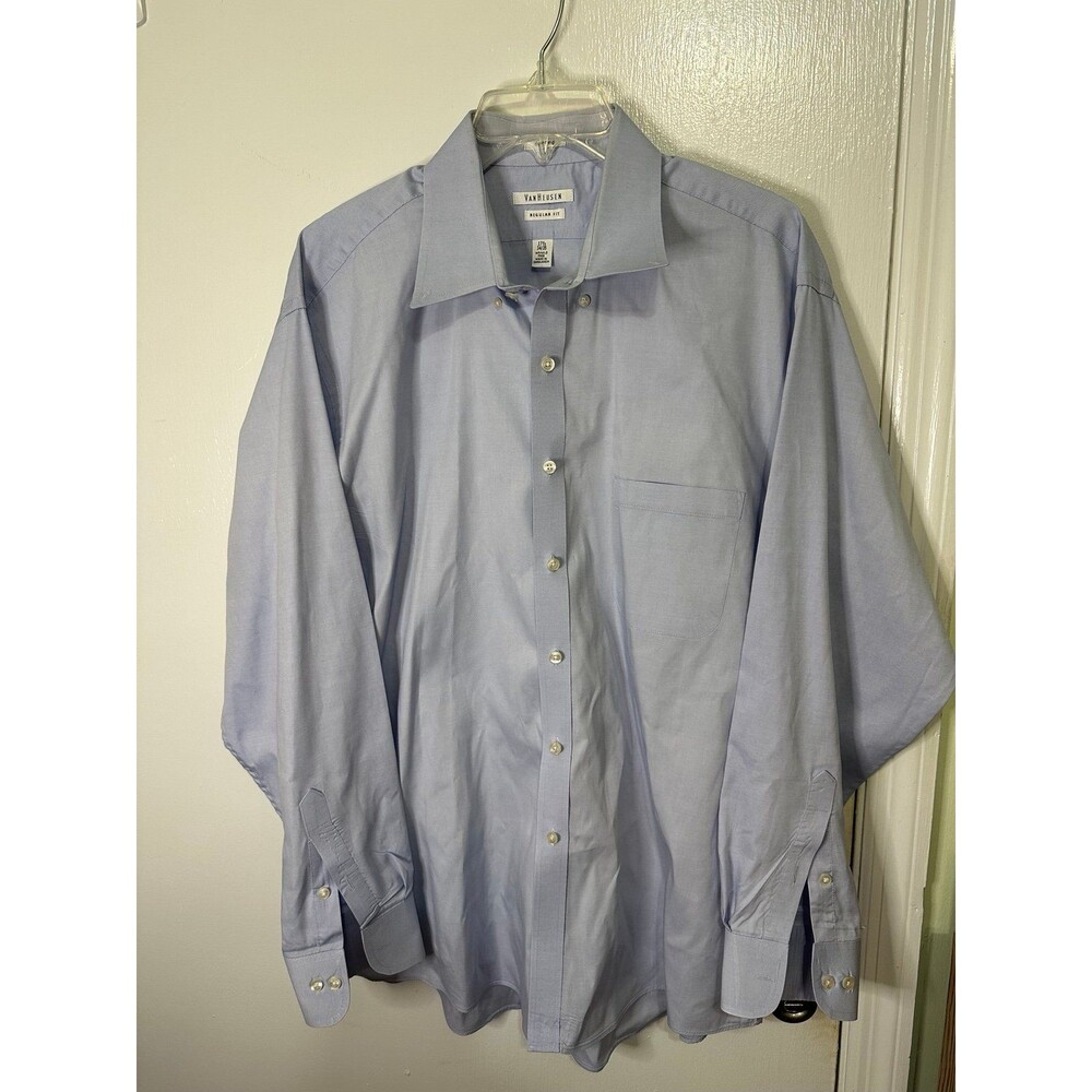 Van Heusen Men's Blue Pinpoint Oxford Dress Shirt Long Sleeve Size 17.5